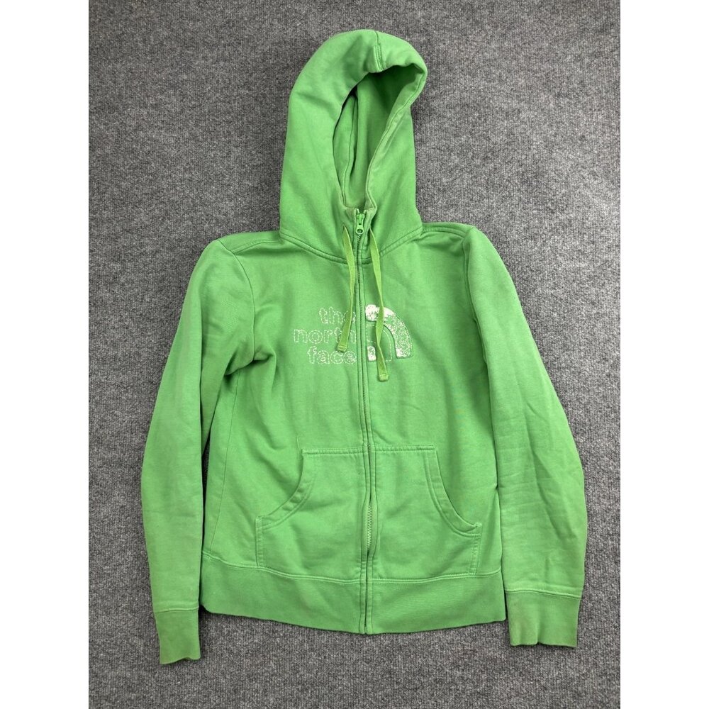 The North Face Hoodie Womens Small Green Full Zip Hooded Sweatshirt Logo Graphic